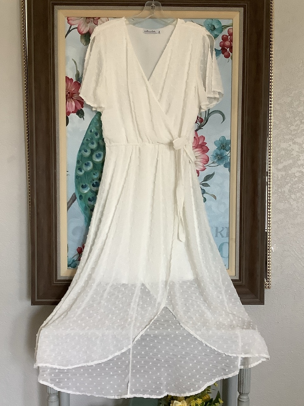 Light Cream Wrap Midi Dress with Tie Waist